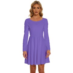 Medium Purple	 - 	long Sleeve Wide Neck Velvet Dress