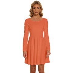 Outrageous Orange	 - 	long Sleeve Wide Neck Velvet Dress