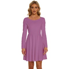 Pearly Purple	 - 	long Sleeve Wide Neck Velvet Dress