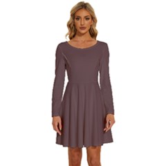 Plum Wine	 - 	long Sleeve Wide Neck Velvet Dress