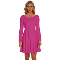 Deep Cerise	 - 	long Sleeve Wide Neck Velvet Dress