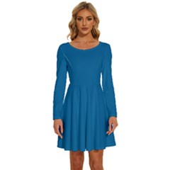 Directoire Blue	 - 	long Sleeve Wide Neck Velvet Dress