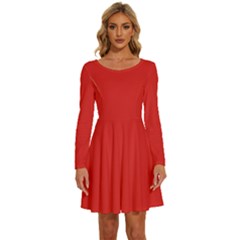 Great Red	 - 	long Sleeve Wide Neck Velvet Dress