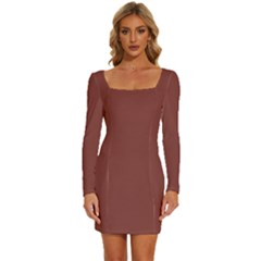 Brandy Brown	 - 	long Sleeve Square Neck Bodycon Velvet Dress