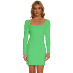 Algae Green	 - 	long Sleeve Square Neck Bodycon Velvet Dress