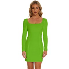 Alien Green	 - 	long Sleeve Square Neck Bodycon Velvet Dress by ColorfulDresses