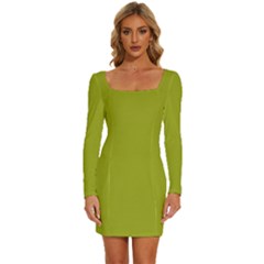 Citron Green	 - 	long Sleeve Square Neck Bodycon Velvet Dress