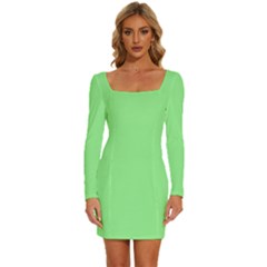 Mint Green	 - 	long Sleeve Square Neck Bodycon Velvet Dress