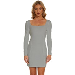 Chalice Silver Grey	 - 	long Sleeve Square Neck Bodycon Velvet Dress by ColorfulDresses