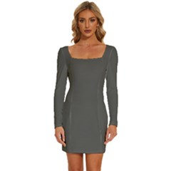 Davy Grey	 - 	long Sleeve Square Neck Bodycon Velvet Dress