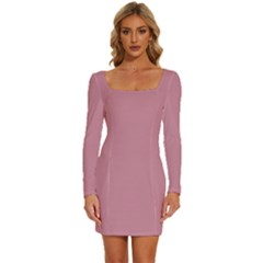 Cashmere Rose Pink	 - 	long Sleeve Square Neck Bodycon Velvet Dress