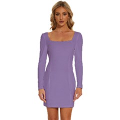 Heather Purple	 - 	long Sleeve Square Neck Bodycon Velvet Dress by ColorfulDresses