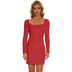 Flame Scarlet Red	 - 	long Sleeve Square Neck Bodycon Velvet Dress by ColorfulDresses