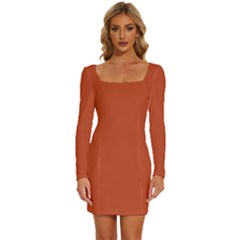 Chestnut Red	 - 	long Sleeve Square Neck Bodycon Velvet Dress