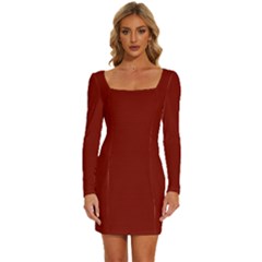 Barn Red	 - 	long Sleeve Square Neck Bodycon Velvet Dress