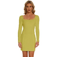 Ceylon Yellow	 - 	long Sleeve Square Neck Bodycon Velvet Dress by ColorfulDresses