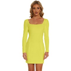 Icterine Yellow	 - 	long Sleeve Square Neck Bodycon Velvet Dress