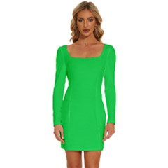 Malachite Green	 - 	long Sleeve Square Neck Bodycon Velvet Dress by ColorfulDresses