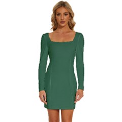 Medium Sea Green	 - 	long Sleeve Square Neck Bodycon Velvet Dress