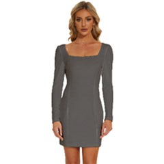 Dolphin Grey	 - 	long Sleeve Square Neck Bodycon Velvet Dress