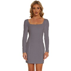 Dove Grey	 - 	long Sleeve Square Neck Bodycon Velvet Dress