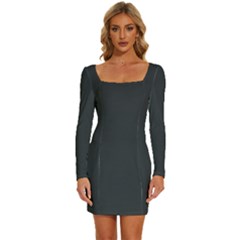 Gunmetal Grey	 - 	long Sleeve Square Neck Bodycon Velvet Dress