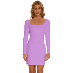 Lavender Purple	 - 	long Sleeve Square Neck Bodycon Velvet Dress