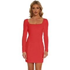 Cherry Tomato Red	 - 	long Sleeve Square Neck Bodycon Velvet Dress by ColorfulDresses