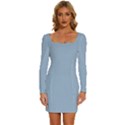 Soft Cerulean	 - 	Long Sleeve Square Neck Bodycon Velvet Dress View1