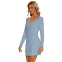 Soft Cerulean	 - 	Long Sleeve Square Neck Bodycon Velvet Dress View2