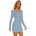 Soft Cerulean	 - 	Long Sleeve Square Neck Bodycon Velvet Dress View3