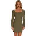 Martini Olive Brown	 - 	Long Sleeve Square Neck Bodycon Velvet Dress View1