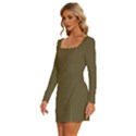 Martini Olive Brown	 - 	Long Sleeve Square Neck Bodycon Velvet Dress View2