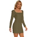 Martini Olive Brown	 - 	Long Sleeve Square Neck Bodycon Velvet Dress View3