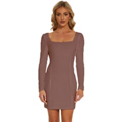 Rose Taupe Brown	 - 	long Sleeve Square Neck Bodycon Velvet Dress by ColorfulDresses