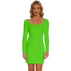 Nebula Green	 - 	long Sleeve Square Neck Bodycon Velvet Dress by ColorfulDresses