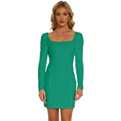 Paleo Veronese Green	 - 	long Sleeve Square Neck Bodycon Velvet Dress