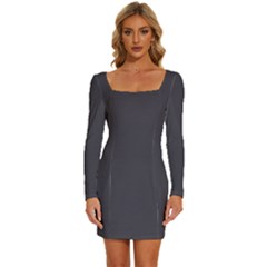 Lead Grey	 - 	long Sleeve Square Neck Bodycon Velvet Dress