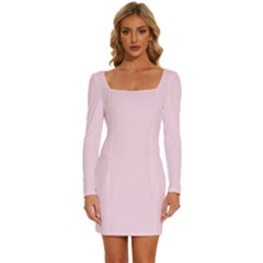 Pink Lace	 - 	long Sleeve Square Neck Bodycon Velvet Dress