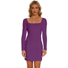 Midnight Purple	 - 	long Sleeve Square Neck Bodycon Velvet Dress