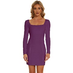 Palatinate Purple	 - 	long Sleeve Square Neck Bodycon Velvet Dress