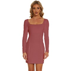 English Red	 - 	long Sleeve Square Neck Bodycon Velvet Dress