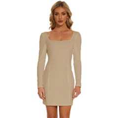 Mellow Buff	 - 	long Sleeve Square Neck Bodycon Velvet Dress