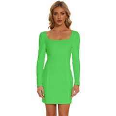 Stoplight Go Green	 - 	long Sleeve Square Neck Bodycon Velvet Dress