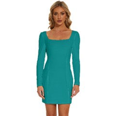 Viridian Green	 - 	Long Sleeve Square Neck Bodycon Velvet Dress