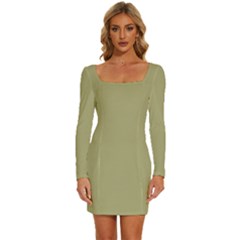 Weeping Willow Green	 - 	long Sleeve Square Neck Bodycon Velvet Dress by ColorfulDresses