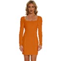 Spanish Orange	 - 	Long Sleeve Square Neck Bodycon Velvet Dress View1