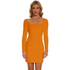 Turmeric Orange	 - 	long Sleeve Square Neck Bodycon Velvet Dress by ColorfulDresses