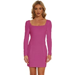 Smitten Pink	 - 	long Sleeve Square Neck Bodycon Velvet Dress