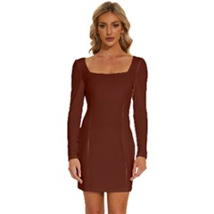 Sangria Red	 - 	long Sleeve Square Neck Bodycon Velvet Dress by ColorfulDresses